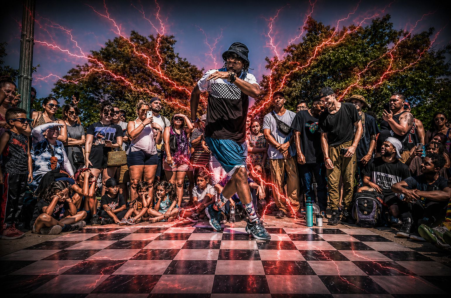 Breakdancer mid-freeze in a Chicago studio